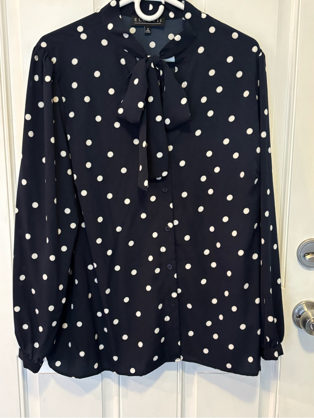 ELOQUII NWT Navy Blue Polka Dot Tie Neck Blouse Long Sleeve Size 18